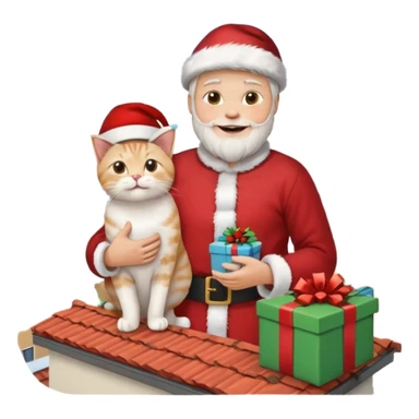 man houd kat vast en staat op dak met cadau`s sticker