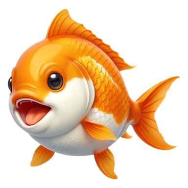 Cinematic Cute Yawning Orange and White Goldfish Portrait Emoji, Head tilted slightly with a dramatic, wide-open yawn, showcasing a smooth body with a balanced blend of orange and white, graceful fins slightly drooping, round golden eyes barely open in drowsy contentment, Simplified yet irresistibly adorable features, highly detailed, glowing with a soft, cozy glow, high shine, relaxed yet expressive, stylized with a touch of whimsy, bright and endearing, soft glowing outline, capturing the essence of a sleepy yet affectionate goldfish, so drowsy it feels like it could float out of the screen and curl up for a nap! sticker