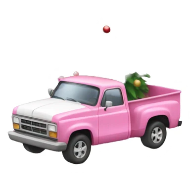Pink  and white pickup with Christmas tree  sticker