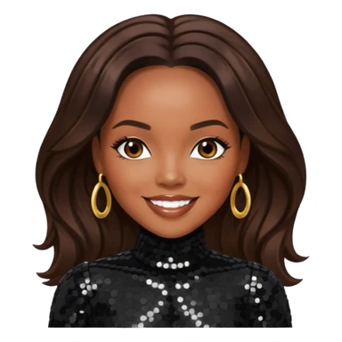 LeToya Luckett with long dark brown hair, black sequin outfit sticker