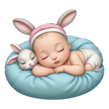 Sleeping white Newborn with bunny headband sticker