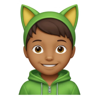 brown kid in green cat costume sticker