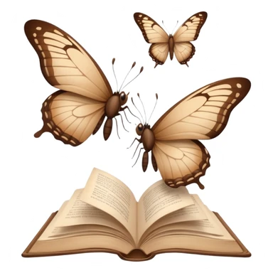 Beautiful brown butterflies fly out of an open beige book sticker
