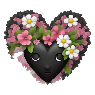 black heart with flowers around it sticker