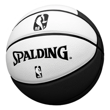 Minimalist black and white Spalding basketball with NBA logo, monochrome design, iOS emoji style sticker