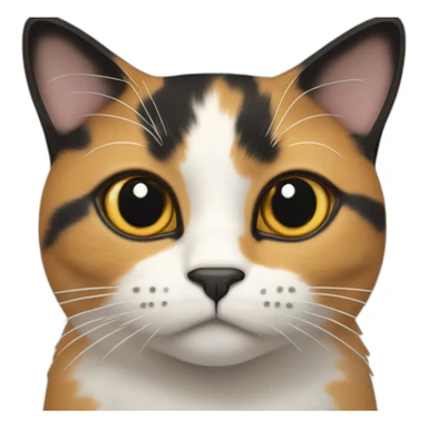Calico cat with black face and thin white stripe down nose sticker