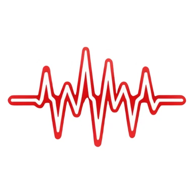 Futuristic logo for MedSignal, abstract red pulse cutting through geometric shapes forming ‘AI’, soft glowing neon red highlights, sleek, modern design with clean white background, no black, symbolizing AI-powered healthcare innovation sticker