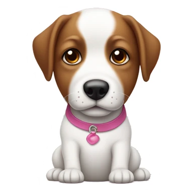 perro blanco con una mancha marrón en el ojo derecho y la oreja izquierda marrón con un lazo rosa bebé  sticker