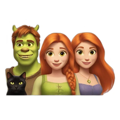shrek and fiona with a ginger and a black cat sticker