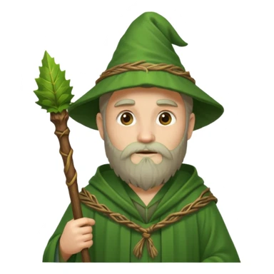 Forest Wizard – green robe, wooden staff, leafy beard sticker