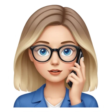 Pale Realistic balage hair woman wearing glasses and blue eyes speaking on 1 cell phone sticker