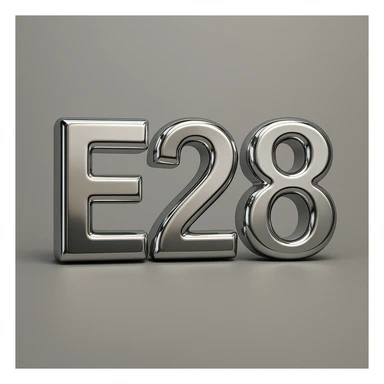 3D chrome letter 'E28' with a reflective surface sticker