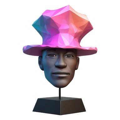 sculpture Mage hat without . Hat is geometric, faceted design. The hat is standing upright on a base with angular and baroque features. The vibrant midtone tints of pastels and pink highlights the sharp edges and planes. detailed hat no person is wearing sticker