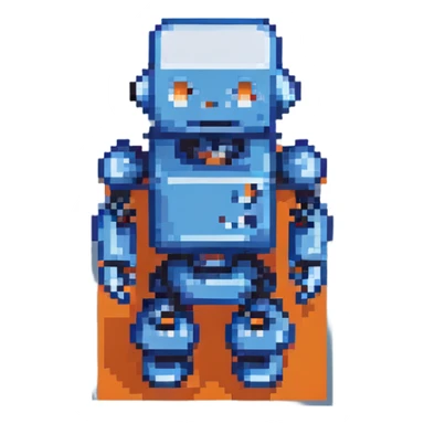 pixel art robot, boxy design, blue and gray sticker