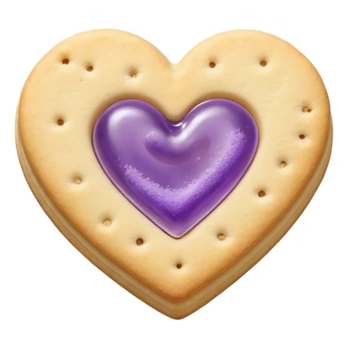 Realistic shortbread cookie in the shape of a heart with Pale Purple color jelly middle filling and sprinkled powder sugar on top. sticker