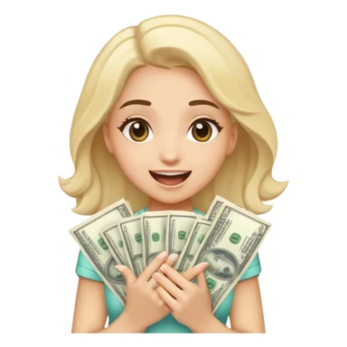 Girl holding lots of money looking excited sticker