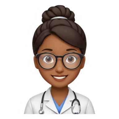 una enfermera escolar con gafas llamativas y un moño pequeño, morena de piel y pelo sticker