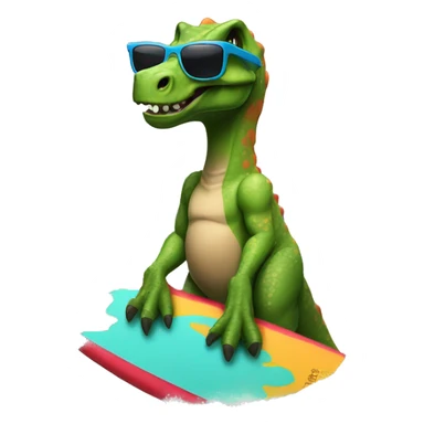 dinosaur with surf board and a shirt with sunglasses  sticker