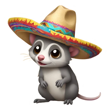 Possum with skinny tail wearing a colorful sombrero  sticker