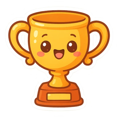 cartoon style trophy, bright colors, playful expression sticker