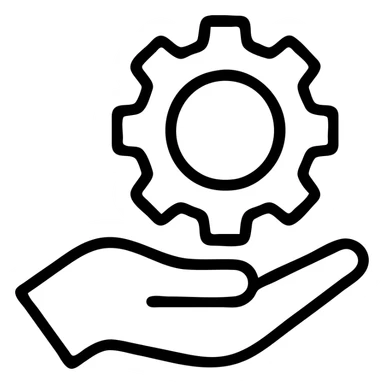 outlined hand holding a cog icon sticker