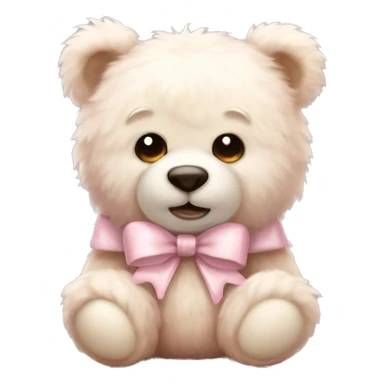 very fluffy pale teddy bear, cute, pale pink bow sticker
