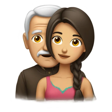 Young brunette Mexican woman with old man sticker