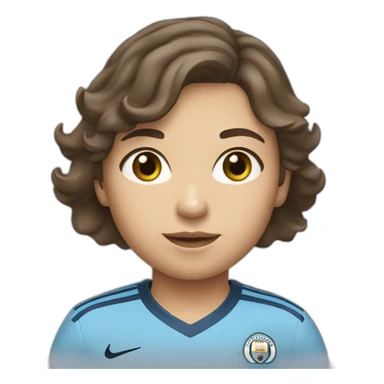 girl with short wavey brown hair and eyes wearing Manchester City football shirt sticker