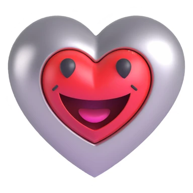 smiling face with a heart popping out, heart is metallic, 3D emoji style sticker