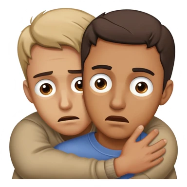 man with anxious worried expression desperately clinging and holding onto someone with fearful abandoned look in his eyes sticker