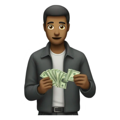 suspicious man holding money sticker