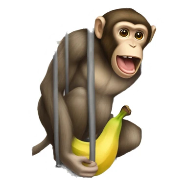 The monkey's outside. Banana inside the cage.  Monkey trying to get the banana out of the cage sticker