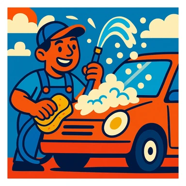 car washer, vibrant cartoon style sticker