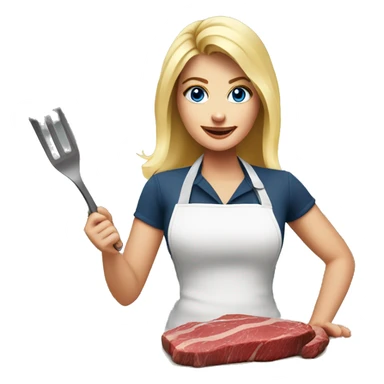 Beautiful blonde blue eyed woman cooking steak sticker