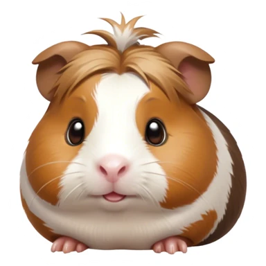 Cinematic Cute Brown and White Banded Guinea Pig Portrait Emoji, Head tilted playfully and inquisitively, showcasing a fluffy coat with playful brown and white banded patterns, round, sparkling dark eyes filled with curiosity, Simplified yet irresistibly adorable features, highly detailed, glowing with a warm, friendly glow, high shine, affectionate and spirited, stylized with a touch of whimsy, bright and endearing, soft glowing outline, capturing the essence of a mischievous yet loving guinea pig, so playful it feels like it could dash out of the screen and into your arms! sticker