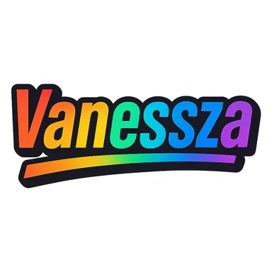 Vanessza name in modern gradient font with precise Hungarian characters, dark outline, extra thick, prominent white letter border, dynamic slanted underline, rainbow gradient colors, 1000x1000 px, PNG, transparent background sticker