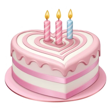 heart shaped birthday cake, pastel pink and white swirled, cute and simple, ribbon decoration, no candle sticker