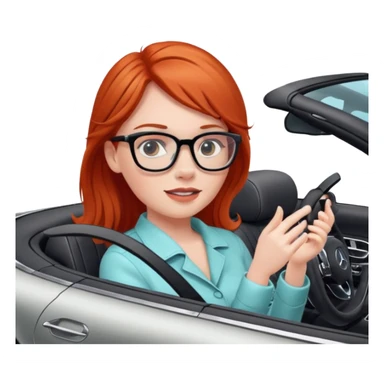 Red head girl with glasses driving fast in a Mercedes convertible sticker