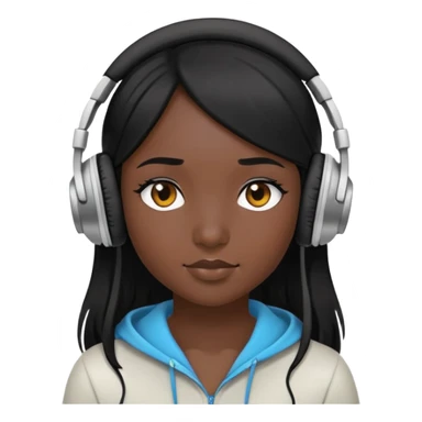 Con gái, đeo tai nghe, tóc đen, vuốt chéo da đen sticker