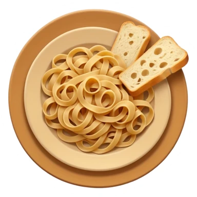 European cuisine humanless avatar in modern emoji-style illustration. Plate with pasta and bread, neutral warm colors, simple shapes, flat design, elegant and friendly. sticker