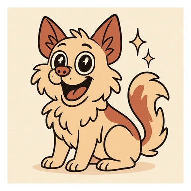joyful dog-cat mix, fluffy fur, sparkling eyes, open mouth smile, lively and sweet sticker