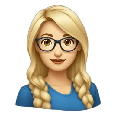 Una chica rubia de 25 años con pelo largo lacio rubia con ojos azules tiene unas gafas hexagonales doradas y es it recruiter sticker