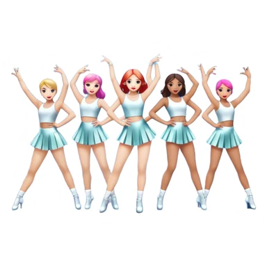 "Icon for Contemporary Dance: a synchronized group performance on stage with backup dancers, bright stage lighting, and stylish dance outfits. The icon should capture the energy, precision, and excitement of a modern group dance performance. Transparent background. sticker