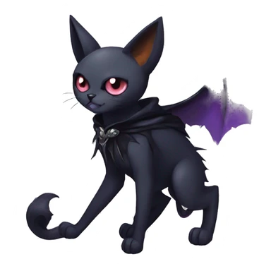   cool edgy beautiful anime-style ethereal dark-punk-themed animal vampiric cat-hybrid Fakemon with fangs and bat-wing-ears with a cape full body sticker