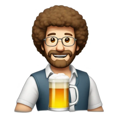 bob ross with a large german beer glass sticker