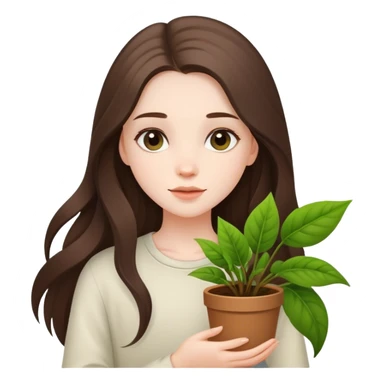 beautiful pale brunette girl with long hair holding plants  sticker