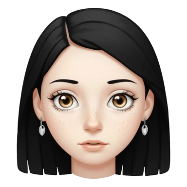 Girl with grey eyes medium black hair pale skin freckles and two nostril piercings  sticker