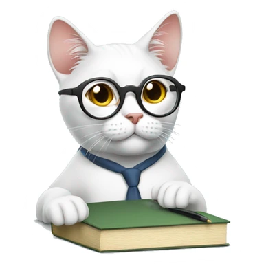 cat wearing glasses studying sticker