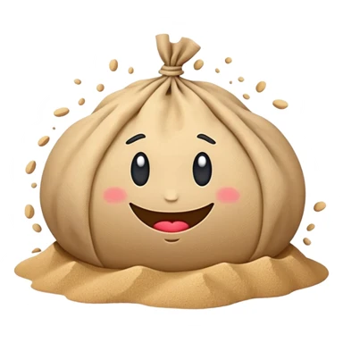 apple style emoji of a sandbag spilling sand, simple and expressive sticker