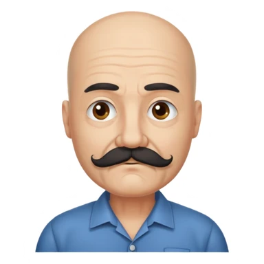 61 years old. Bald with dark hair on the sides. black thick moustache. White beard. saying sorry sticker